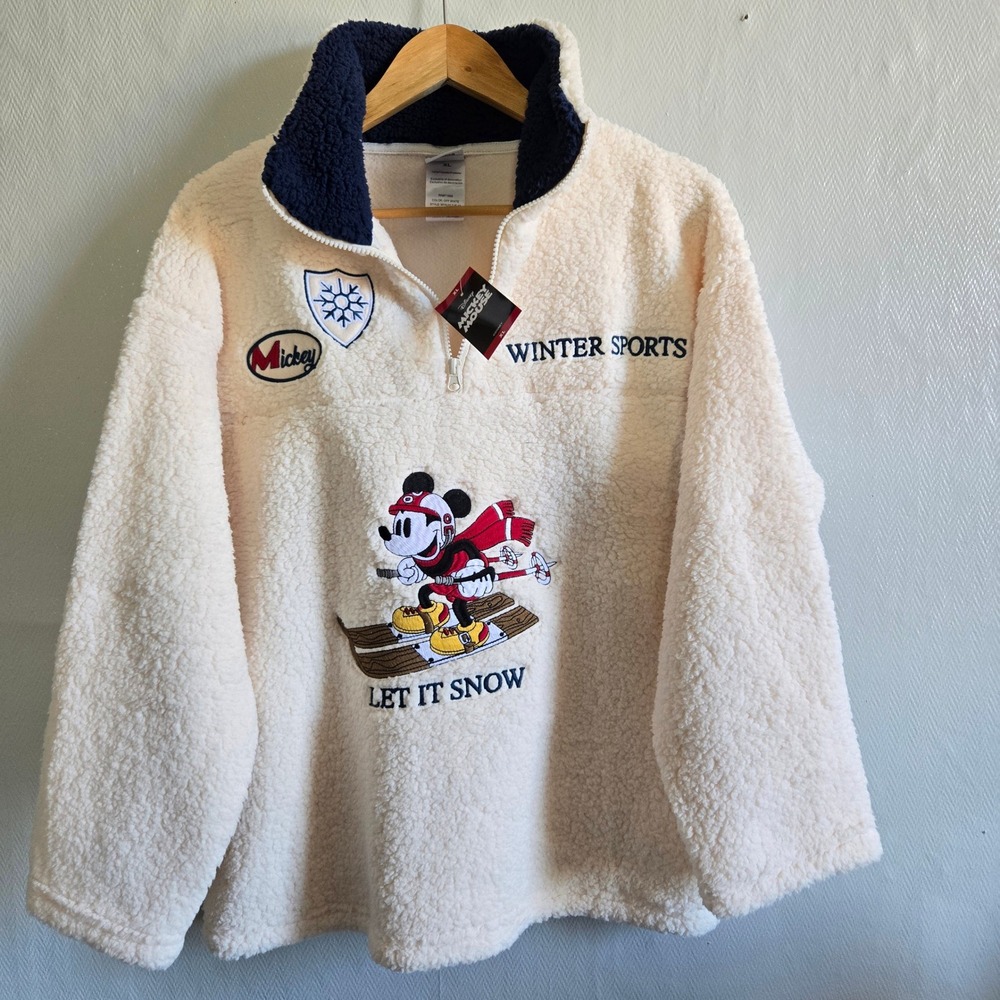 Mickey Mouse Winter Sports Sherpa Fleece Off White Retro Gorpcore XL